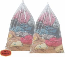 Waszakken 60x90cm, 2 Stuks, Mesh Waszakken voor Kleding, Ondergoed, Sokken en Babykleding, Duurzaam en Herbruikbaar met Trekkoord — thumbnail 1