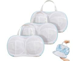 3 stuks - 20*34 cm - BH-waszakje - waszak - met kunststof steun - waszak van netstof - herbruikbare - ondergoed wasnet voor dames - BH-beschermer voor wasmachine - met rits - voor wasmachine - huishoudelijke artikelen - kledingbescherming - blauw