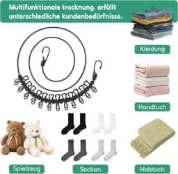 Waslijn Camping - Draagbare Waslijn - Kleding Drogen Onderweg - Antislip Ontwerp - 3.6 Meter Uittrekbaar - Zwart Paars — thumbnail 5