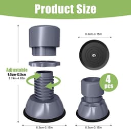 Dailygoods- Trillingsdempers 4 stuks - Antitrillingsdemper - Verstelbare Wasmachine Voetjes - Hoogte 9,5/12,5 cm - Schokdemper - Antislip en Vochtbestendig - Wasmachinevoetjes — thumbnail 3