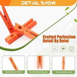 Gekleurde Wasknijpers - Houten Clips - Kleding Drogen - Stevig Massief Hout - 100 Stuks - Oranje — thumbnail 3