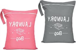 Grote waterdichte waszakken met ritssluiting en handvat voor reizen, fitness en camping - 2 stuks, 55 x 45 cm, grijs-roze — thumbnail 1