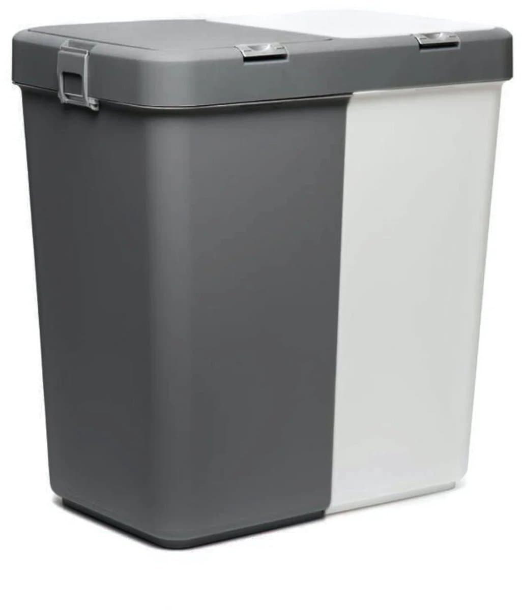 Wasmand - Wassorteerder - Wasmand opvouwbaar - Wasbox - Wasmand met touch deksel - Sumpas Wasmand - 2 vakken -80 Liter - 100% gerecycled plastic - Antrasit/Wit — afbeelding 1