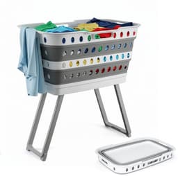 Opvouwbare Wasmand met Wielen en Poten – Grote Capaciteit Wasbox Inklapbaar met Rem & Handgrepen – Grijs — thumbnail 1