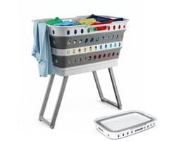 Opvouwbare Wasmand met Wielen en Poten – Grote Capaciteit Wasbox Inklapbaar met Rem & Handgrepen – Grijs