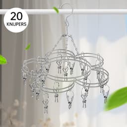 RVS Droogcarrousel met 20 Knijpers - Voor Georganiseerd Drogen en Opbergen van Kleding en Accessoires — thumbnail 2