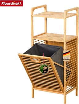 FLOORDIREKT Wasmand van Bamboe Arizona - Wasverzamelaar met 2 Compartimenten - Voor Vuile Was - Houten Wassorteerder met Grote Wasbox — thumbnail 1