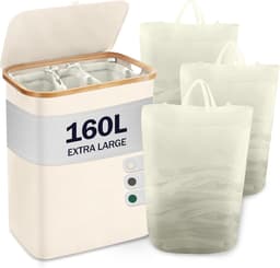 Wasmand met deksel en 3 vakken - beige - bamboe - 160 liter — thumbnail 1