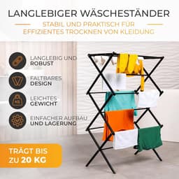 Droogrek - Inklapbaar wasrek voor binnen en buiten - Staand droogrek met vleugels - Ruimtebesparend en lichtgewicht - Voor kleine en grote wasjes - Perfect voor appartementen, balkon en studentenkamer - Snel opvouwbaar - Wasdroogrek voor huishoudelij — thumbnail 3