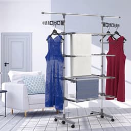 Thuys – Droogtoren 4 Verdiepingen – Droogtoren – Droogrek – Met 6 Wielen – 27m Drooglengte – 147 x 55 x 177cm – Grijs — thumbnail 4