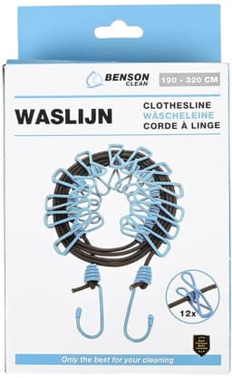 Benson Waslijn incl. 12 knijpers - elastisch van 190 tot 320 cm - met haken — thumbnail 4