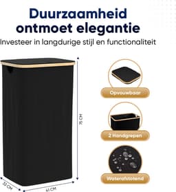 DARI. Wasmand 100L - Opvouwbare wasmand - Uitneembare waszak - Wassorteerder - Zwart — thumbnail 2