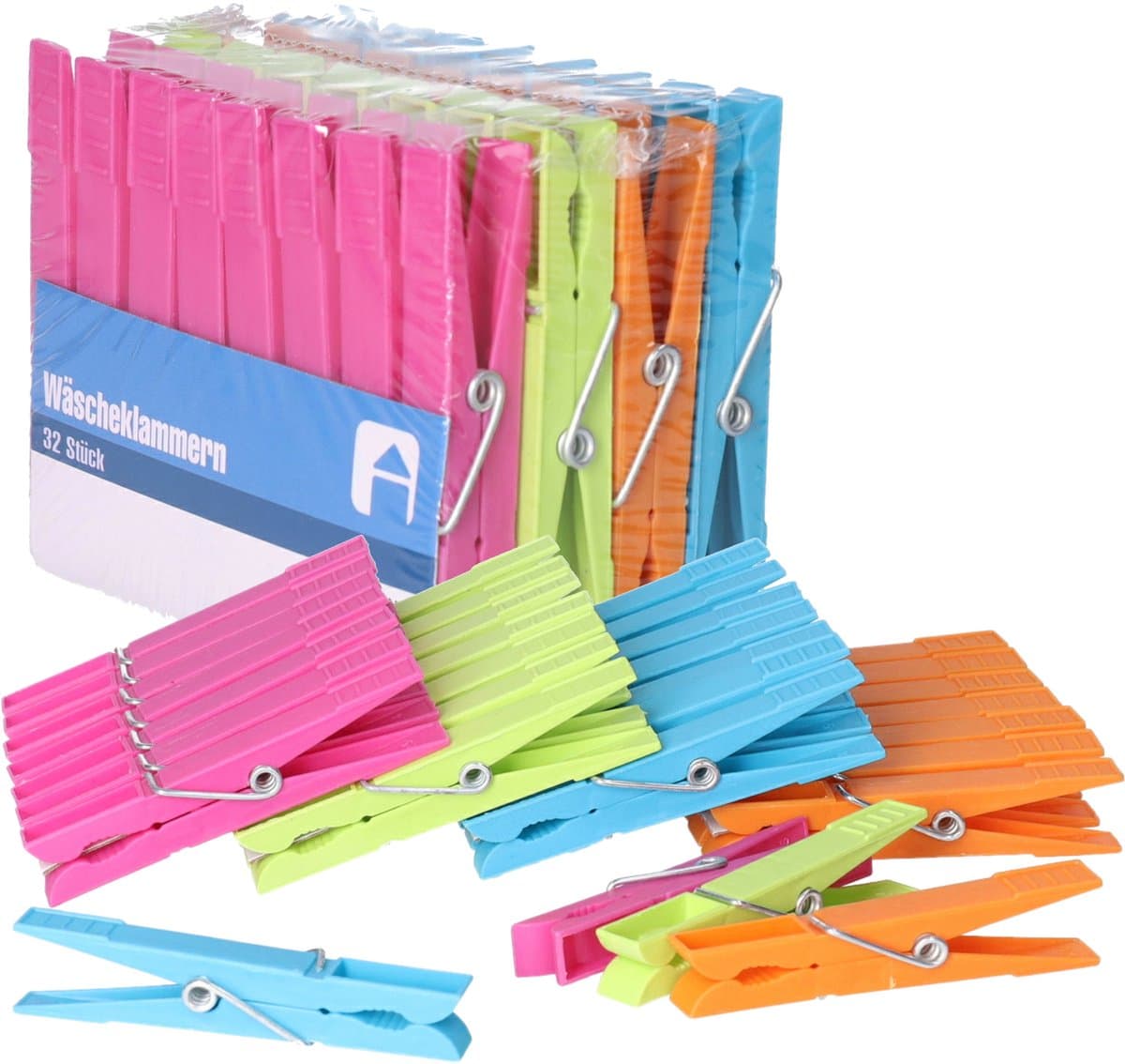 Wasknijpers - 128x stuks - gekleurde knijpers / wasspelden - Kunststof - wasgoed ophangen — afbeelding 1