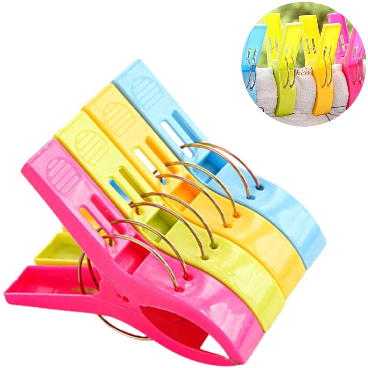 Strandlaken Knijpers - Wasknijpers - Grote Handdoek Klemmen - Badlaken Clips - 4 Stuks - wasknijper - dekbedhoes - Gekleurde grote kunststof handdoek/strandlaken knijpers 12 cm - Badlaken/strandlaken klemmen — afbeelding 1