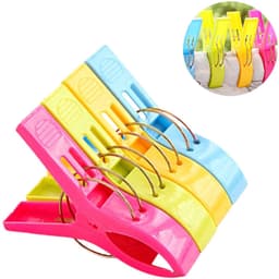 Strandlaken Knijpers - Wasknijpers - Grote Handdoek Klemmen - Badlaken Clips - 4 Stuks - wasknijper - dekbedhoes - Gekleurde grote kunststof handdoek/strandlaken knijpers 12 cm - Badlaken/strandlaken klemmen — thumbnail 1