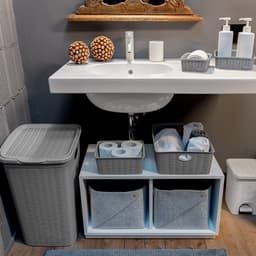 Wasmand met deksel 'Elegance' - 50 Liter - Met ventilatie - Handgrepen - Grijs — thumbnail 2