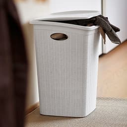 Wasmand met deksel 'Elegance' - 50 Liter - Met ventilatie - Handgrepen - Wit — thumbnail 2