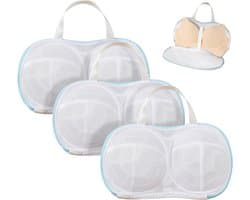 3 stuks - BH-waszak - Bh Wasnetje Voor Wasgoed - Waszakje Lingerie - waszak van netstof - waszak met 3D-ondersteuning - herbruikbare - waszak van netstof voor BH's - waszak van netstof met rits voor BH-was - blauw - 34*20 cm — afbeelding 1