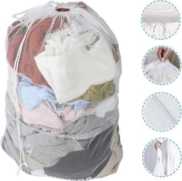 2 stuks waszakken van mesh met trekkoord en handvatten - 50×60cm waszakken van mesh - Duurzame tassen voor delicate kleding - Stevige waszakken van mesh - Geschikt voor wasmachines, reizen, kleding, speelgoedopslag — thumbnail 5