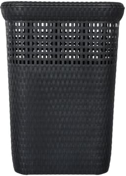 5Five Wasmand met deksel Rotan - antraciet - gevlochten kunststof - 60 liter - 42 x 33 x 57 cm — thumbnail 1