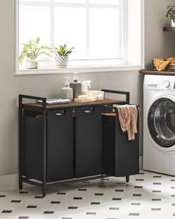 Molhaus Wasmand met 3 Vakken - Extra opbergplank - Uitneembare Oxford Zakken - Zwart - Wasverdeler - Stevig frame en bodem — thumbnail 3