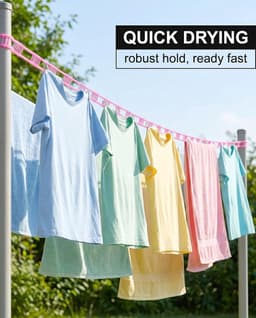Waslijn, 2 stuks (2 kleuren), 5 m, nylon, antislip, met haken, stevige grip, glijdt niet, ideaal voor het drogen op de camping en op reis — thumbnail 2