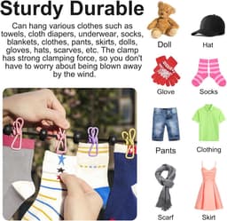 Draagbare kledinglijn, verstelbare elastische reiswaslijn intrekbare waslijn met 12 kledingclips voor binnen en buiten, balkon, outdoor camping gebruik — thumbnail 5