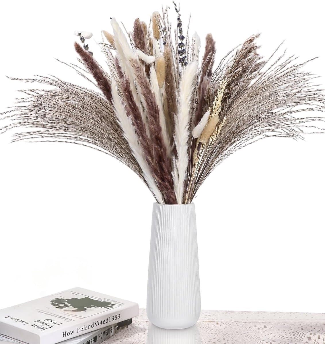 Gedroogde pampasgras, gedroogde bloemen, elegante pampasgras-decoratie, droogbloemen herfst, ideaal voor boho-woonkamers, slaapkamers, kantoren, bruiloften, feesten en vazen — afbeelding 1