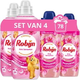 Robijn Perfecte Match Wasverzachter en Wasparfum Pakket - Pink Sensation - 4 Stuks - 2 x 39 Wasbeurten + 2 x 342ml - Voordeelverpakking — thumbnail 1