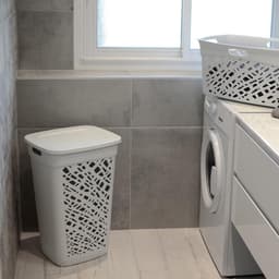 Wasmand, 60 l, gemaakt in Frankrijk + scharnierdeksel, wit — thumbnail 2
