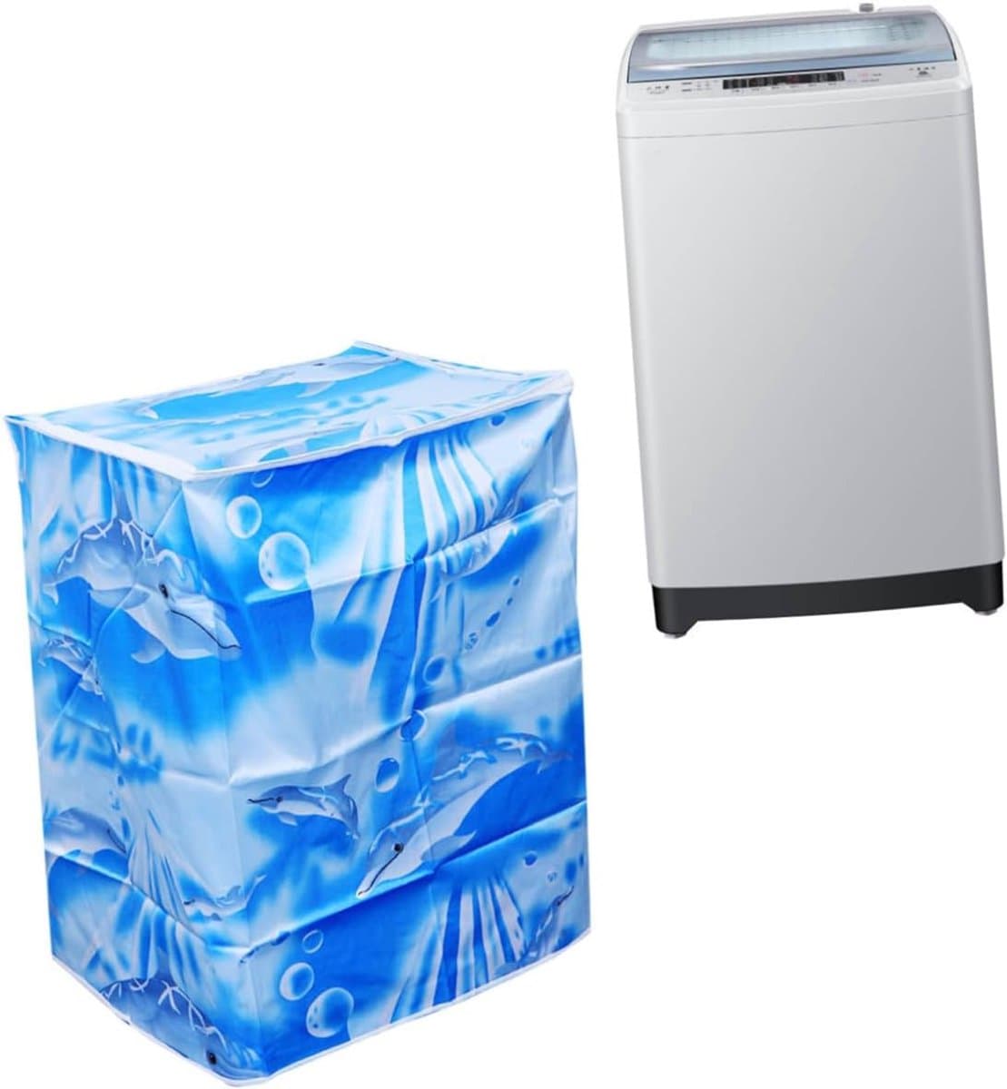 Jojofuny Wasmachine Beschermhoes Polyester Satijn Decoratief Golfpatroon Universele Pasvorm Ritssluiting — afbeelding 1