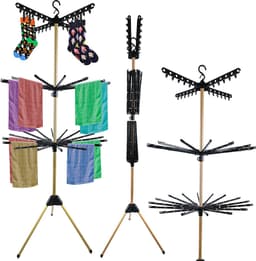 Kenz® - Verticaal Droogrek - Inklapbaar - 178 cm - 3 Niveaus - 32 Stangen - 12 Knijpers - Vrijstaande Droogtoren - Ruimtebesparende Handdoekdroger - Handdoekenrek - Energiebesparend — thumbnail 3