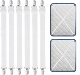 Bettlakenspanners - Verstelbaar van 55 tot 250 cm - Voor beddengoed, matras, strijkplank of bank - 6 stuks - Wit — thumbnail 1