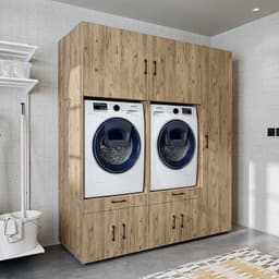 Roomart SERIE 3 Wasmachine Ombouwkast 179x205 cm - Dubbele Kast met Hoge Kast 45 - Eiken — thumbnail 1