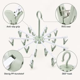 Bobypet - Droogrek - Sokkendroger Opvouwbaar - 2 Stucks - Winddicht & Anti-Slip - Wasrek met 40 Wasknijpers - 360° Draaibaar Droogrek - Voor Sokken & Ondergoed - Groen — thumbnail 4