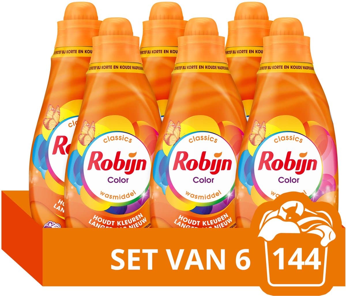Robijn - Vloeibaar Wasmiddel - Klein & Krachtig - Color - 6 flessen - 144 wasbeurten - Voordeelverpakking — afbeelding 1