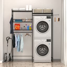 Triumpunpre - 4‑Laags Opbergrek Boven Wasmachine En Droger - Verstelbaar Wasruimte Organisator Met Kledingstang - Draadmand, Haken En Wasmand — thumbnail 3