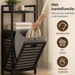 Luxe Bamboe Wasmand - Wasmand - Met Kantelfunctie - 30 x 40 x 95 cm - Zwart — thumbnail 5