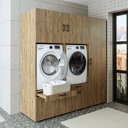Roomart SERIE 2 Wasmachine Ombouwkast 194x205 cm - Dubbele Kast met Hoge Kast 60 - Eiken — thumbnail 1