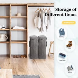 Wasmand met Deksel 46L Wasverzamelaar met Lange Handgreep Opvouwbare Dunne Wasmachine Multifunctioneel Opbergmand, Afneembare Deksel, Voor Wasruimte, Slaapkamer, Badkamer (Grijs) — thumbnail 3