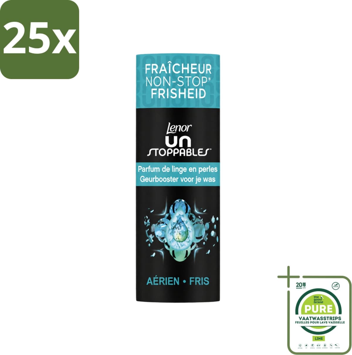 25 x Lenor Unstoppables - Geurbooster - Fris - 13 Wasbeurten - Grootverpakking - Vaatwasstrips - Geurbooster - Frisheid - Citrusgeur - Fruitige Geur - Bloemige Geur — afbeelding 1