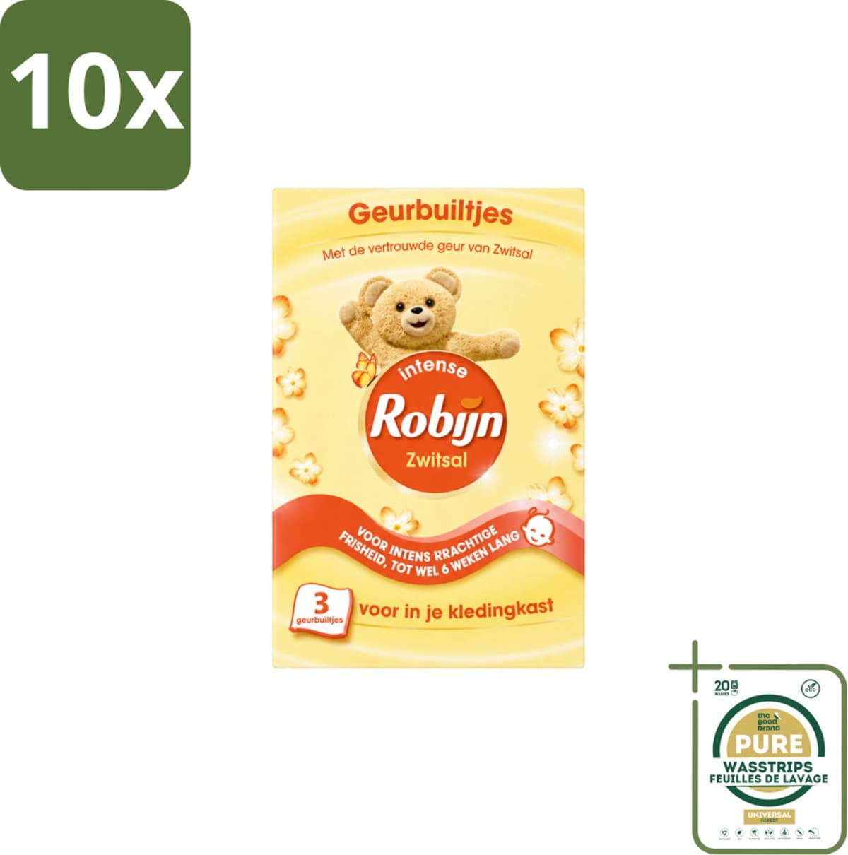 10 x Robijn - Zwitsal - Geurbuiltjes - Zachte Babygeur - Hypoallergeen - 3 Geurbuiltjes - Wasstrips - Zwitsal Geur - Geurbuiltjes - Babygeur - Kastgeur - Ladegeur — afbeelding 1