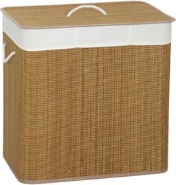 Bamboe wasmand met deksel - Wasmand 3 vakken 144 liter - Wassorteerder met touwhandvatten - Wasbox met deksel - 60x40x60 cm - Was scheiden - Badkamer Natuurlijk — thumbnail 2