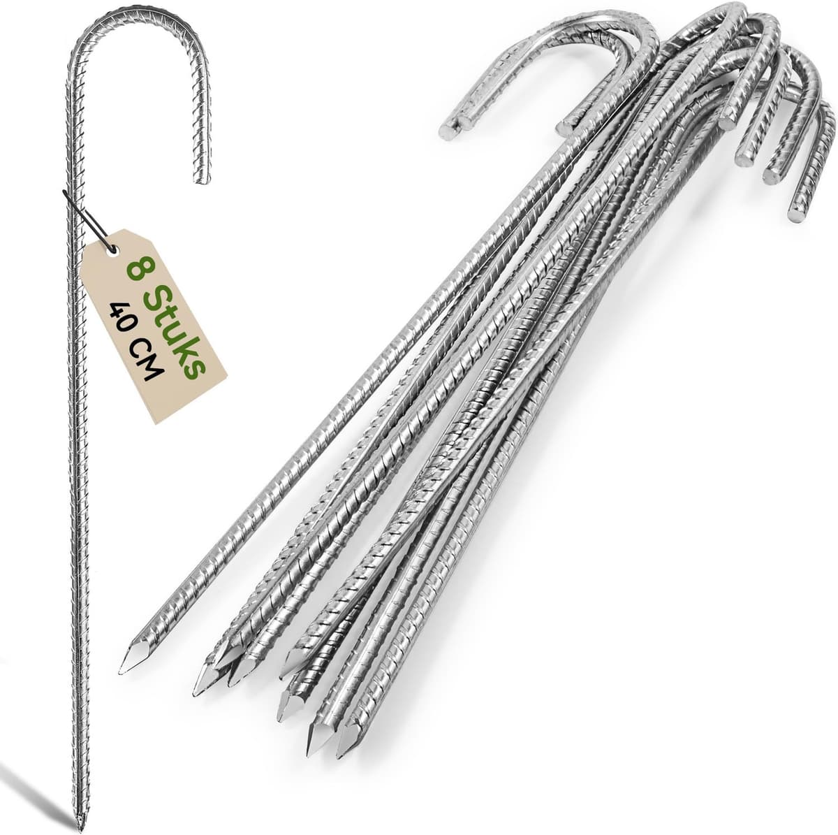 Set van 8 Sterke Zink Geplakte Grondankers 40 cm — afbeelding 1