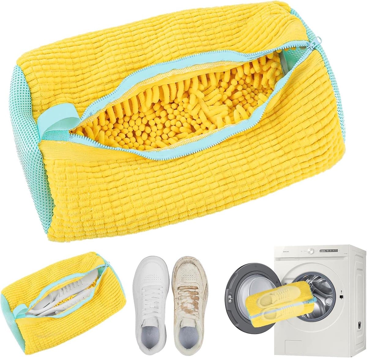 wasmachine, 1 stuks, multifunctionele schoenenzak, wasmachine, herbruikbare sneakers, waszak voor alle soorten schoenen en maten, beschermt zowel schoenen als wasmachine (geel) — afbeelding 1