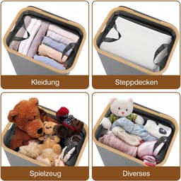 Wasmand met deksel, 100 liter, wasmanden met handgrepen, opvouwbare wasverzamelaar met uitneembare waszakken, extra groot, voor bijkeuken, slaapkamer, grijs — thumbnail 2