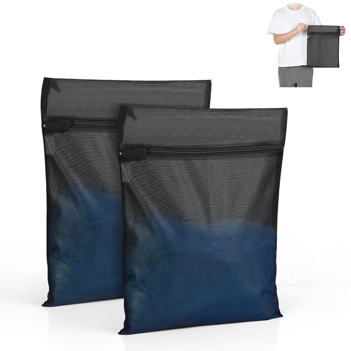 2 Grote Wasnetten - Met Rits Herbruikbaar - Voor Wasmachine Ondergoed Sokken Delicate Was en Reizen - Zwart 30x40 cm — afbeelding 1