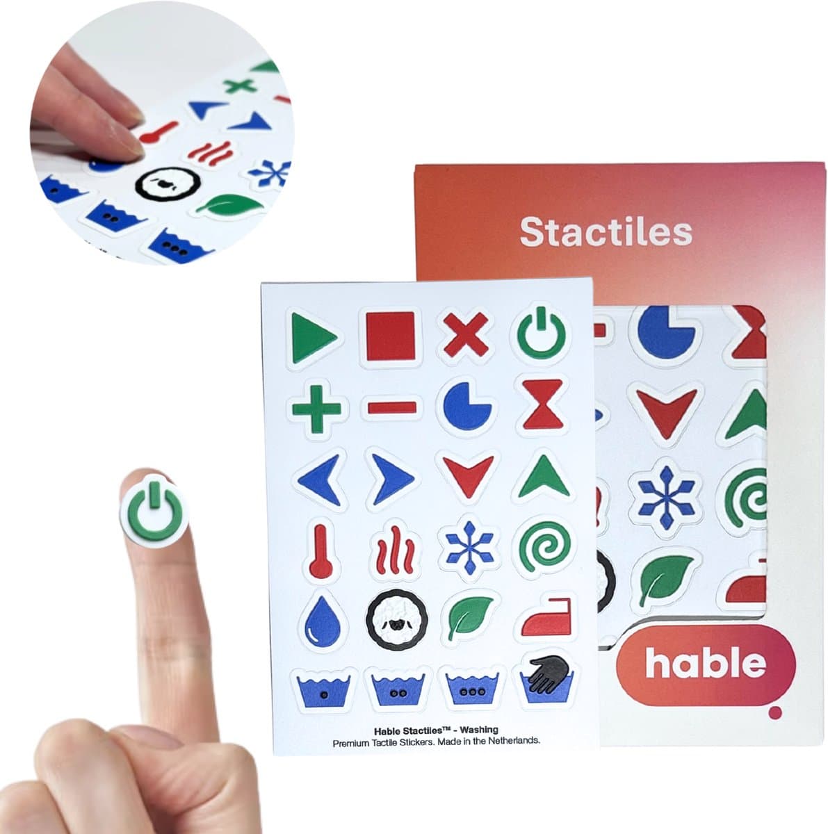 Hable Stactiles 3D Tactiele Stickers Washing - Voelbare Markering voor de Wasmachine & Droger - Voor Slechtzienden, Blinden & Senioren - 24 stuks — afbeelding 1