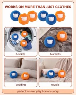 Wasmachine, 8 ballen voor haren (4 blauw, 4 oranje), vangt haren van honden en katten, beschermt delicate stoffen, intelligente wasoplossing zonder filtering — thumbnail 4