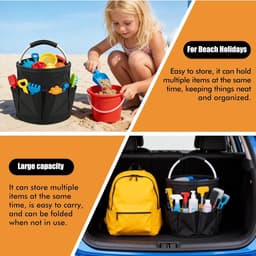 2-delig, inklapbaar, 17 liter, huishoudhulp met 6 vakken, van 600D Oxford, trapmand, trapmand voor tuin, outdoor en winkelen, draagbare opbergmand, zwart — thumbnail 4